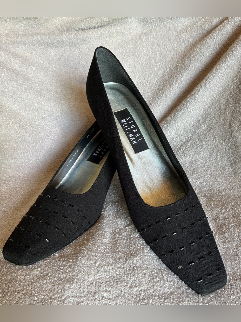 Stuart Weitzman Black Square Toe Kitten Heel
